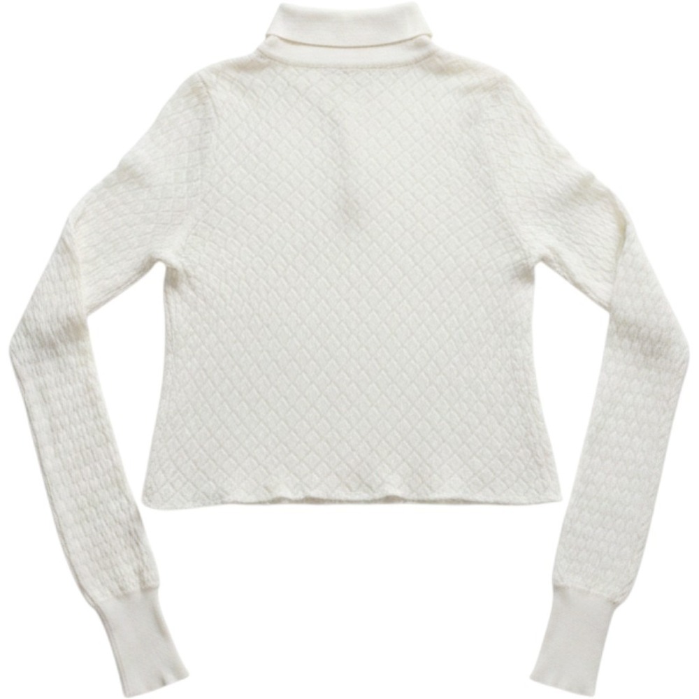 Zara Pointelle‎ Crochet Knit Long Sleeve Polo Sweater Women Size M White - Picture 2 of 4
